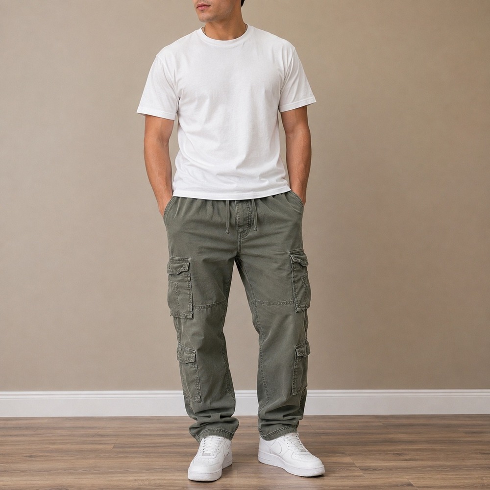 Hollister Pants Mens Medium Olive Green Epic Flex Slim Straight Cargo Utility